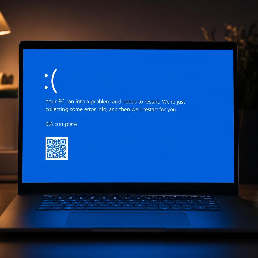 Laptop screen displaying a Windows Blue Screen of Death (BSOD) error