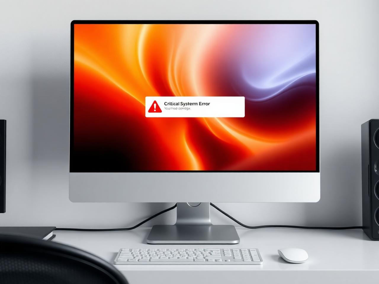 All-in-one desktop showing a critical system error dialog with a red warning icon