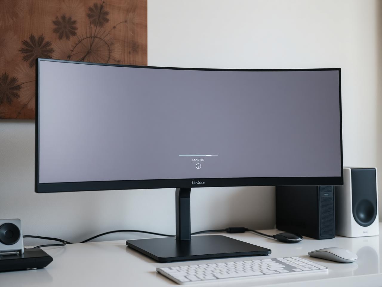 Ultrawide curved monitor with a frozen, not-responding application overlay