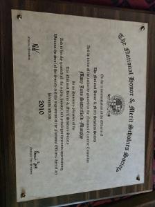 National Honor & Merit Society plaque recognizing honorary membership, 2010