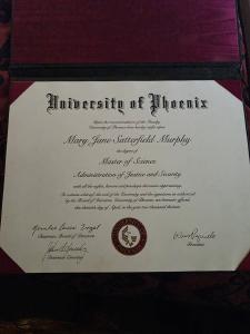 University of Phoenix Master of Science in Administration of Justice and Security diploma
